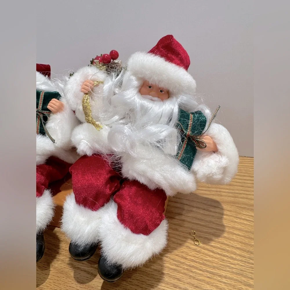 Vintage 90’s Christmas Santa’s sitting on shelf stocking holders